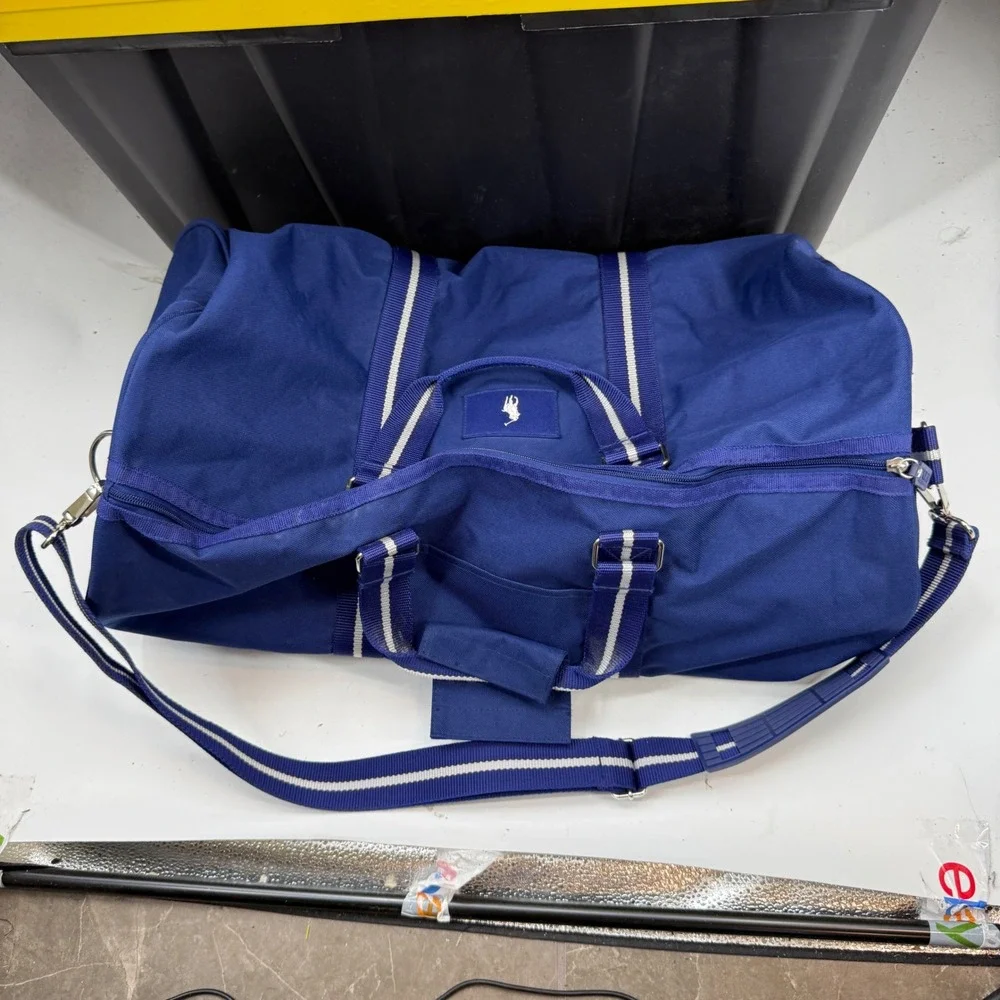 Polo Ralph Lauren Duffel Bag Blue Canvas Striped Strap Travel Gym OS